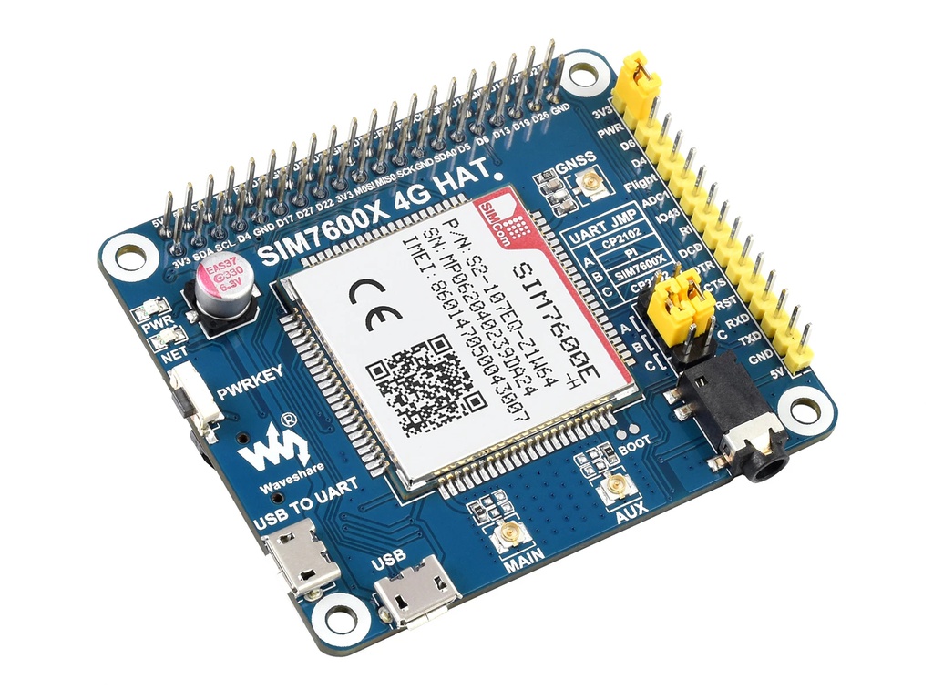 SIM7600E-H 4G HAT para Raspberry Pi y Jetson Nano, LTE Cat-4 4G / 3G / 2G, GNSS