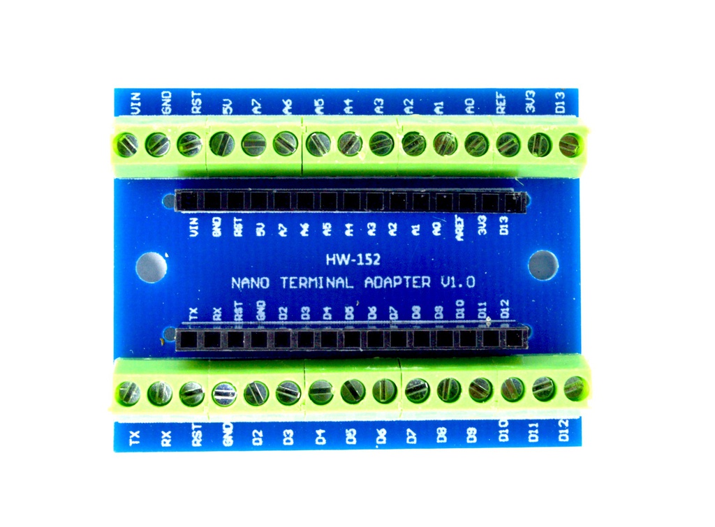 Shield con bornas de entrada y salida Arduino NANO front